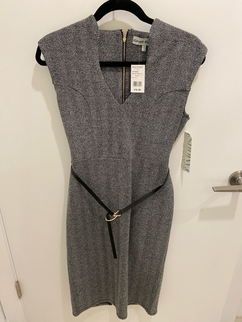 Almost Famous Black and White Herringbone Dress